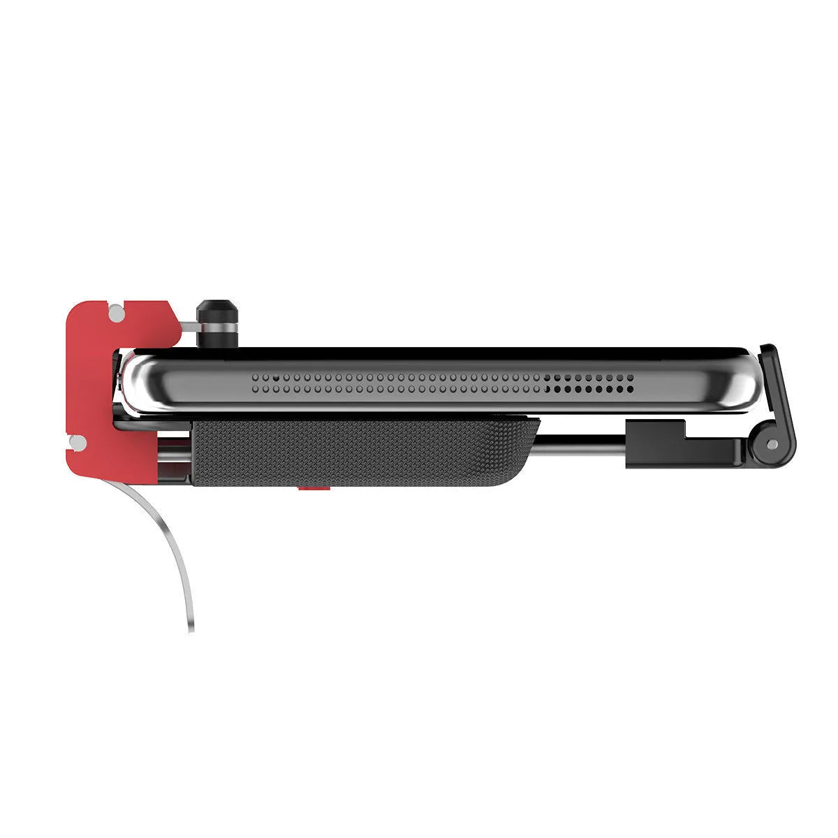 Black phone game controller bracket with an adjustable trigger and telescopic phone clip for mobile gaming.