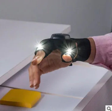 Half finger knit coated fishing repair gloves with built-in light for night outdoor use