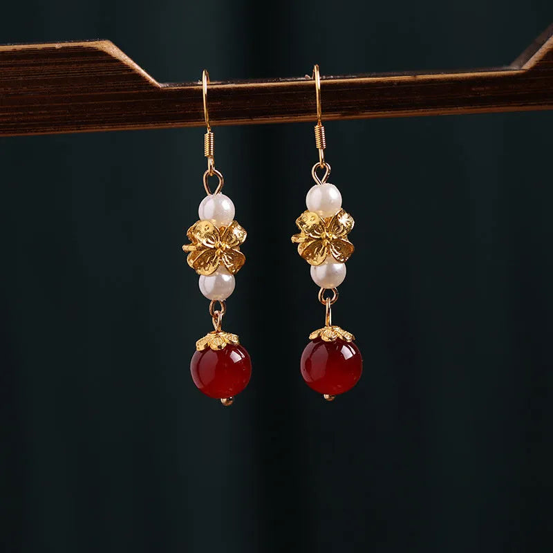 Geometric retro alloy earrings with electroplated finish in colour 6#, inspired by National Han Cheongsam style.