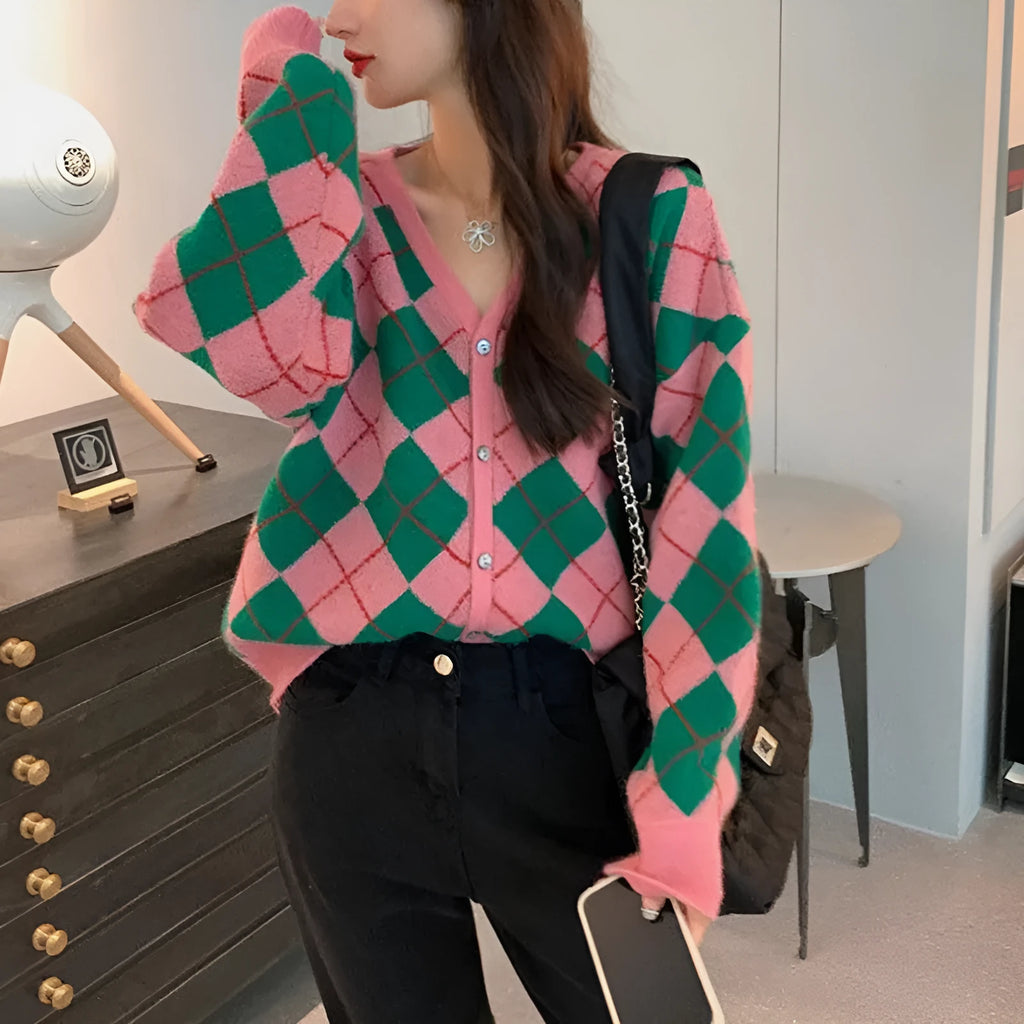 Casual knitted cardigan in acrylic fabric showing free size regular cut with medium thickness and macaron colour options