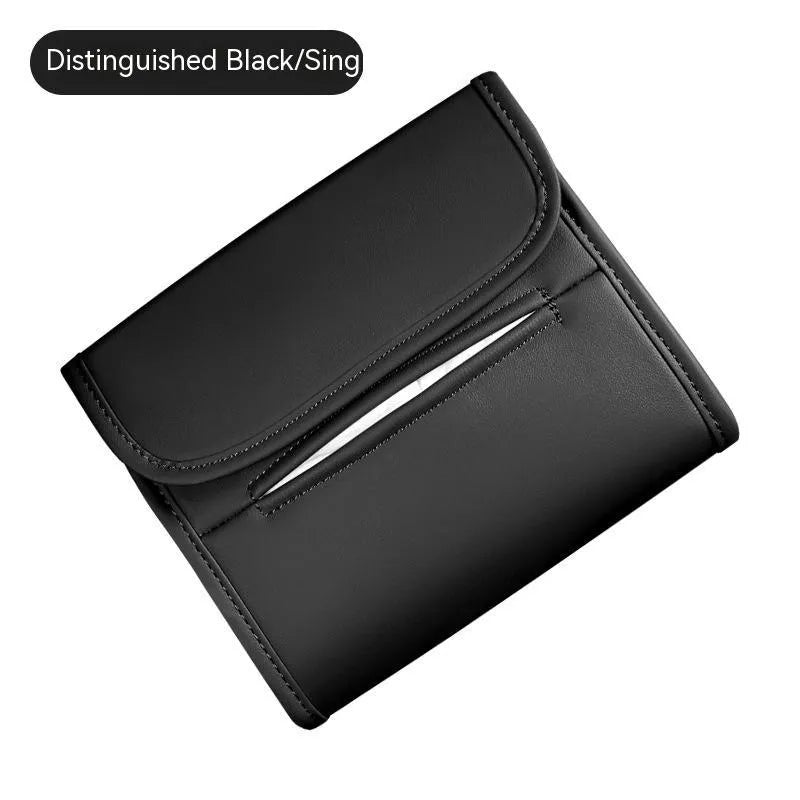 Leather car tissue box with elastic band for vehicle mounting in various colour options
