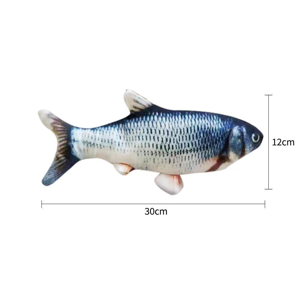 USB-rechargeable electric jumping fish cat toy in multicolour, measuring 30cm.