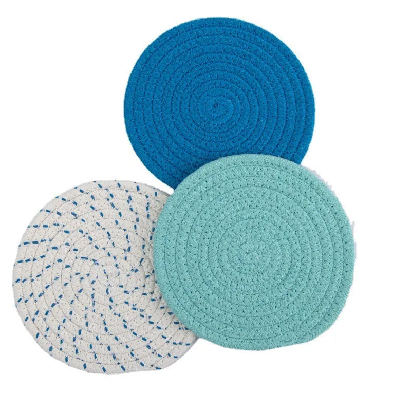 Three round cotton cord coaster placemats 18cm diameter in modern simple style