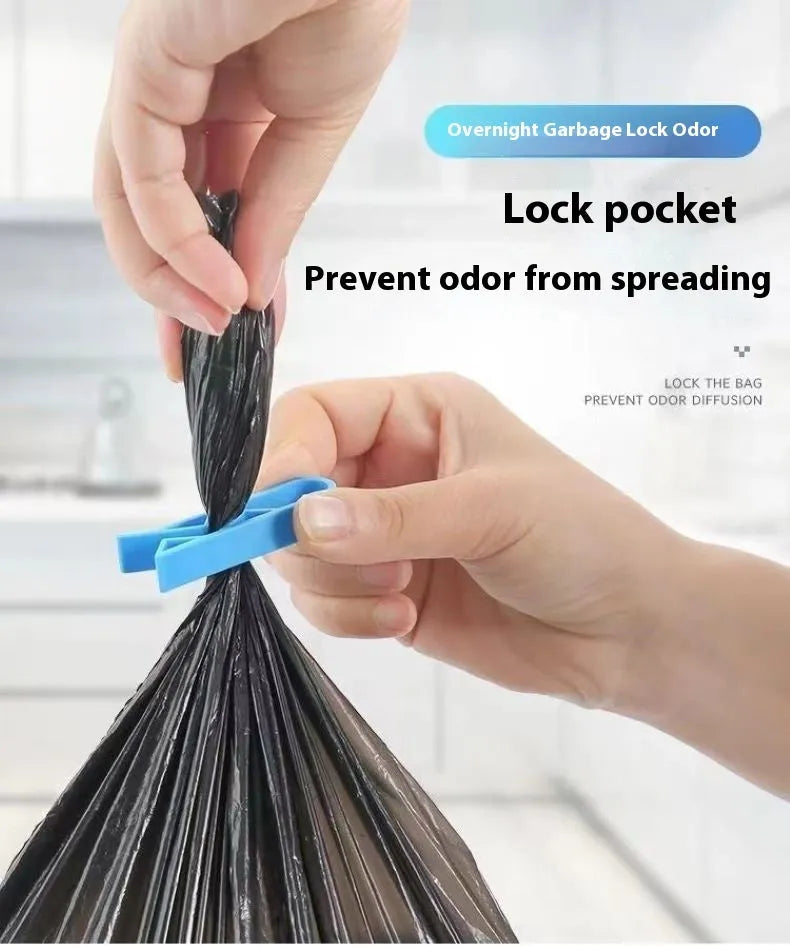 Grey PP plastic garbage bag fixing clip attached to bin side holding liner securely