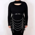 Black PU leather waist chain with bandage binding design for women's waist jewellery accessory