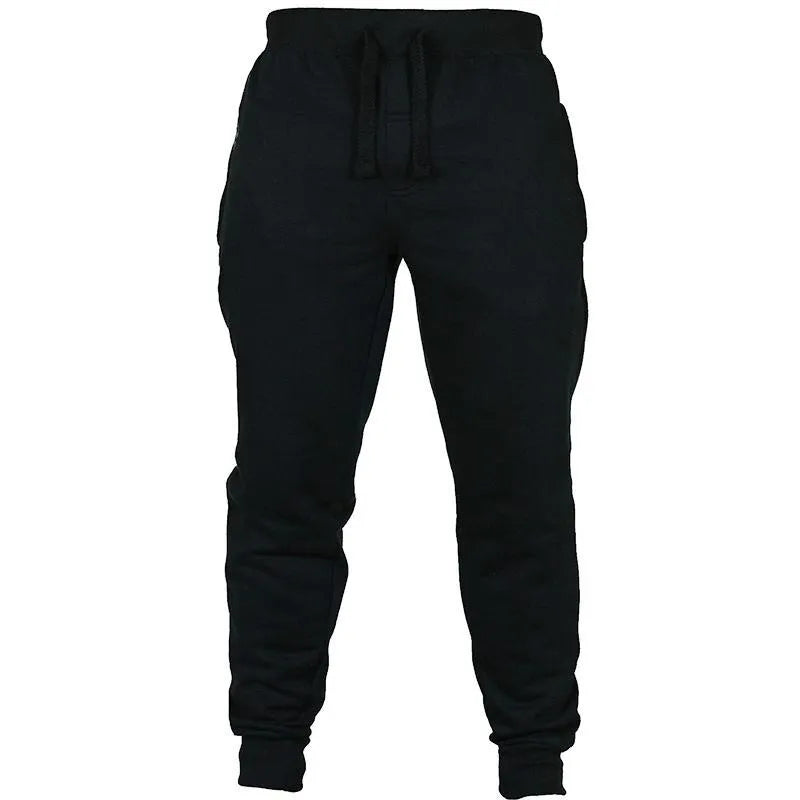 Men's solid colour drawstring waist fleece trousers in loose fit pencil pants style
