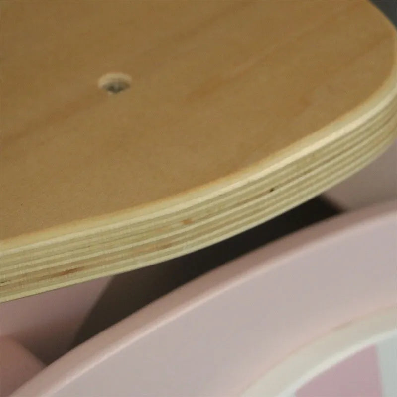 Pink wooden balance scooter for toddlers aged 1-6 years with 10-inch wheels