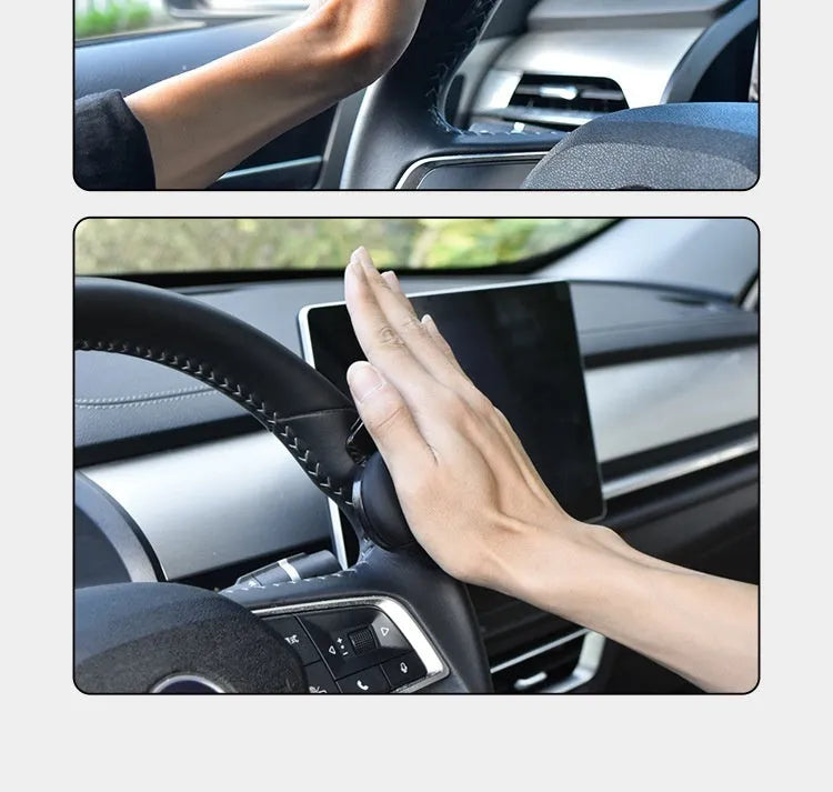 Steering wheel assist ball with silicone grip showing black and blue colour options