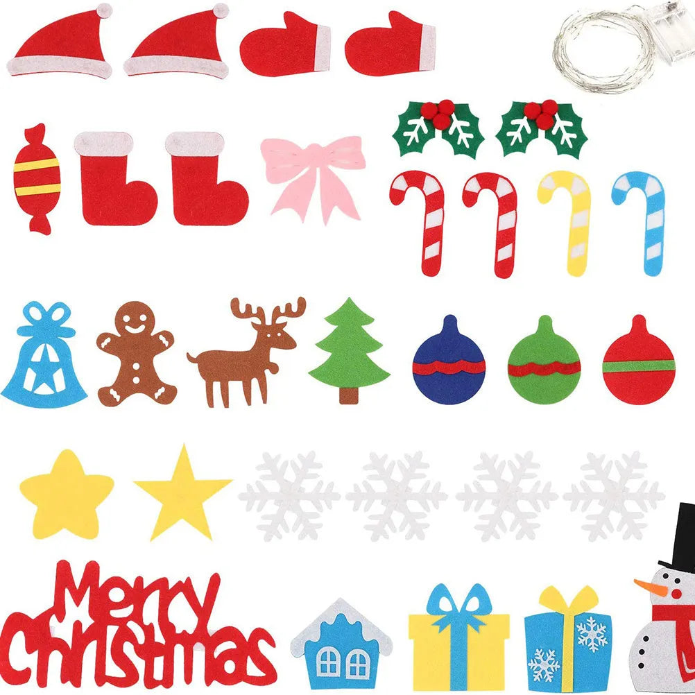 Children's DIY felt Christmas tree with lights 98cm tall green wall hanging decoration