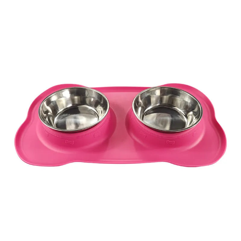 Large silicone dog bowl with stainless steel double-bowl insert in choice of five colours