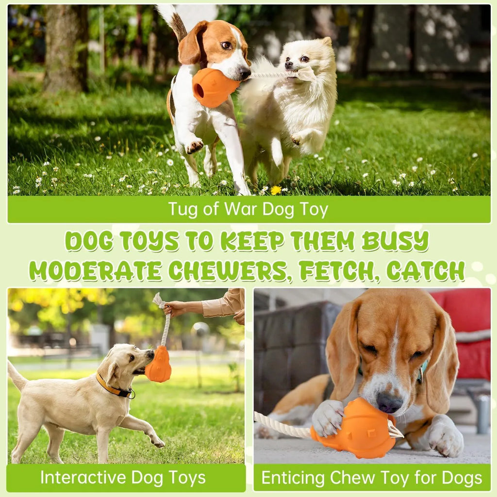 Natural rubber stuffable dog toy with treat dispenser measuring 30cm long
