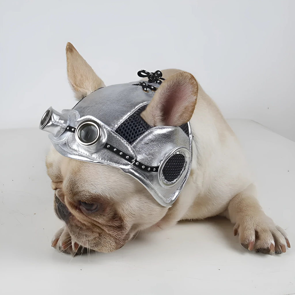 Pilot hat pet costume for cats and dogs in black leather with elastic band