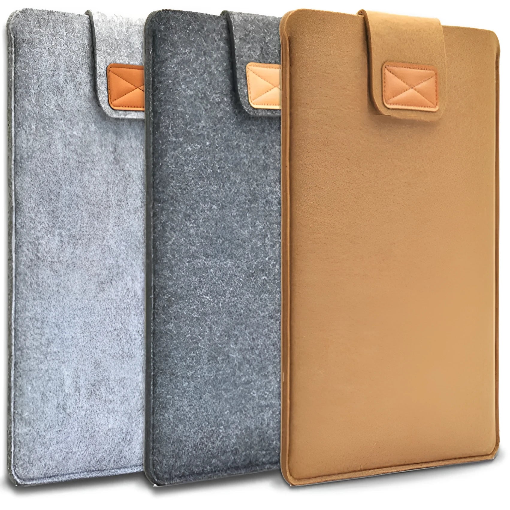 Clamshell laptop bag in dark grey with woven texture, shown open to reveal plush interior lining.