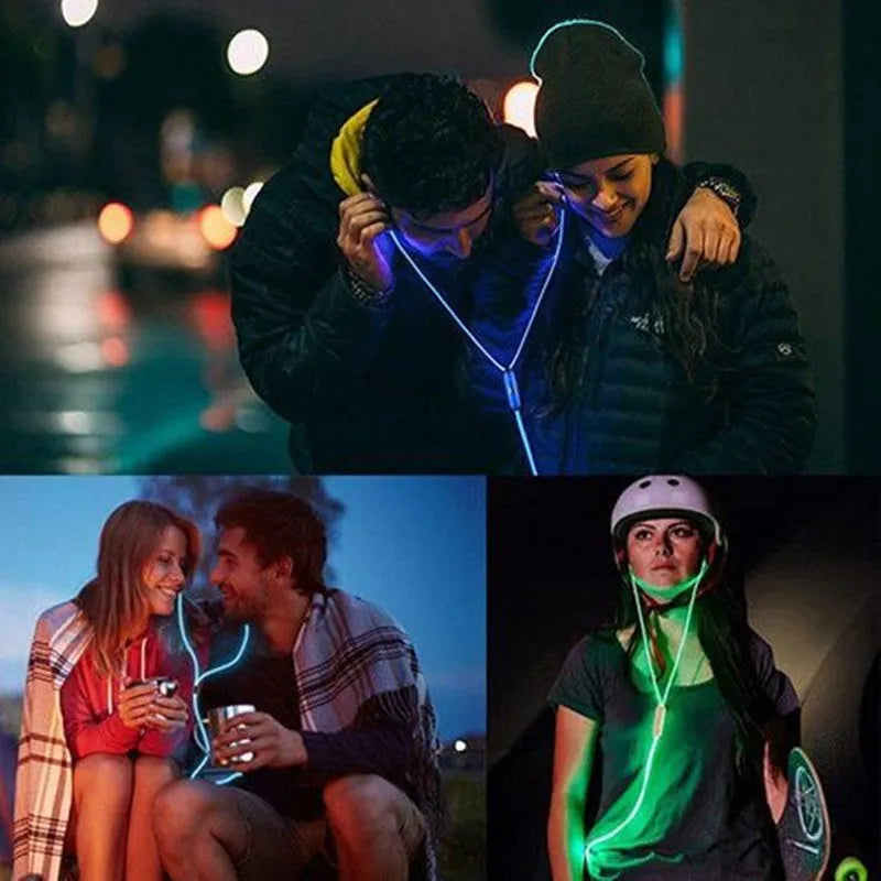 Magic Light LED Earphones with illuminated cable and aluminium alloy earpieces in blue, green, or pink.
