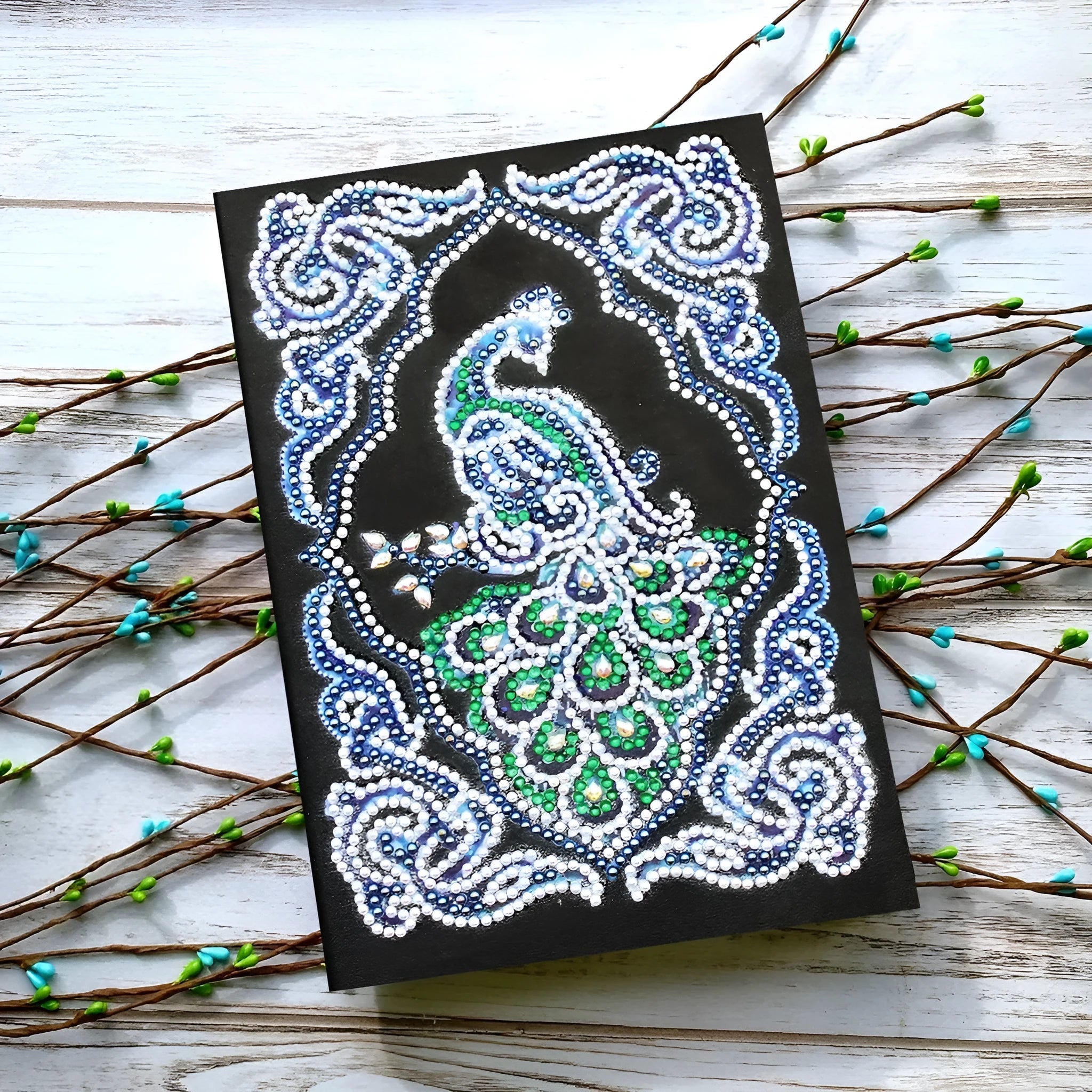 Black A5 diamond painting notebook for shaped drill and bright drill project documentation measuring 142x207mm