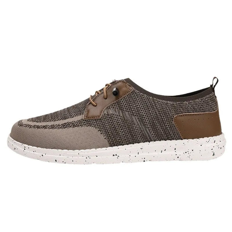 Men's laceless canvas shoes in black and khaki, low top with round toe and flat heel