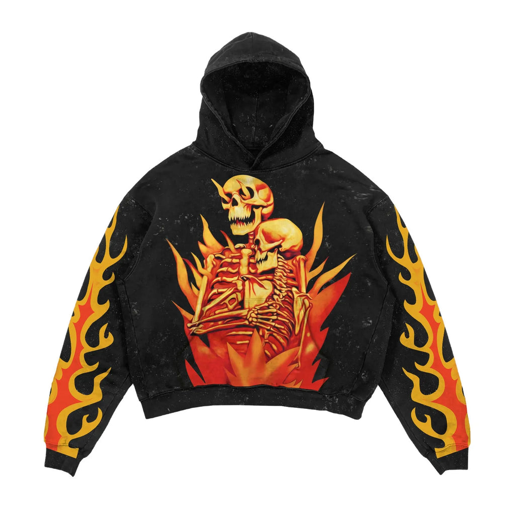 3D printed Halloween hoodie in black with slim fit and printed three-dimensional patch bag