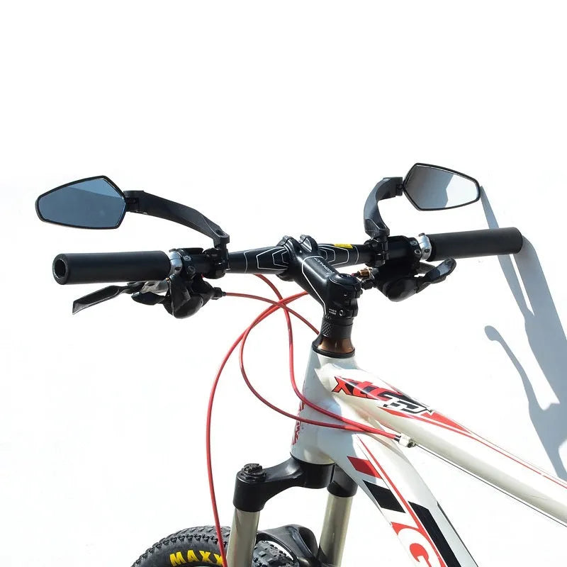 Black rotatable bicycle rearview mirror made of PMMA acrylic for mountain and road bike safety.