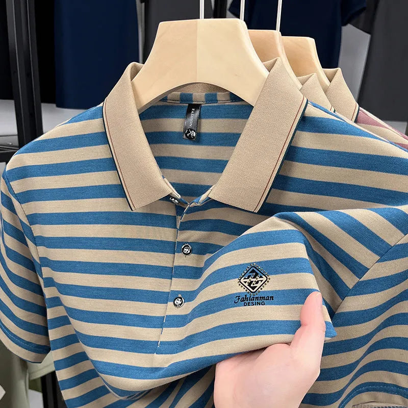 Men's striped casual t-shirt with mosaic pattern in polyester fabric showing colour options