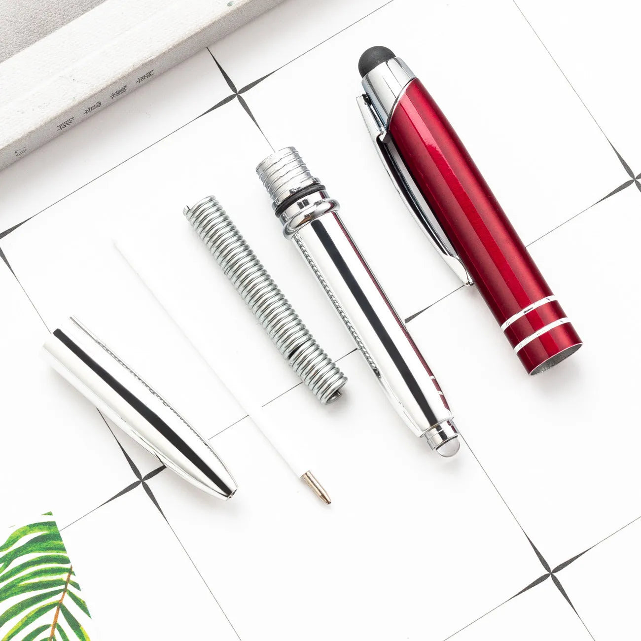 Metal capacitive stylus ballpoint pen with LED light in multiple colour options