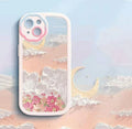 Oil painting moon flower silicone iPhone protective case on a phone