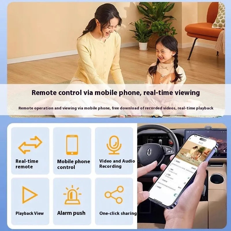 Battery-powered wireless indoor surveillance camera with WiFi connectivity and self-contained bracket