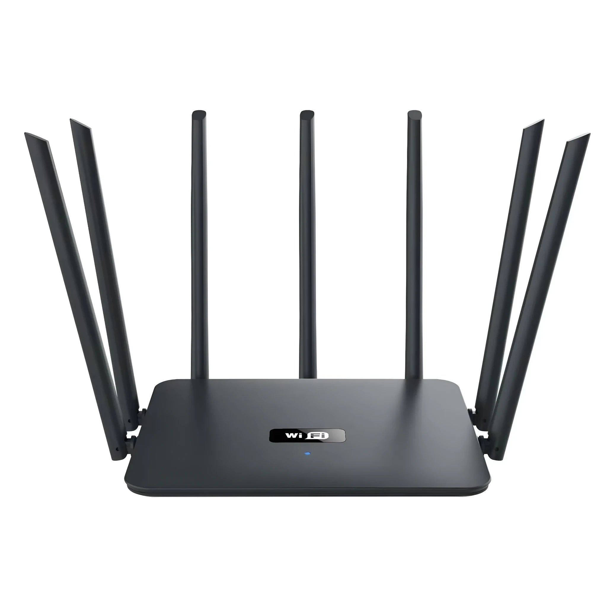 White dual-band gigabit router with five external antennas for wall-penetrating home WiFi coverage