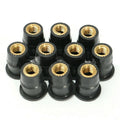 Black plastic motorcycle windshield rubber brass well nuts in M4 M5 M6 sizes pack of 10 pieces