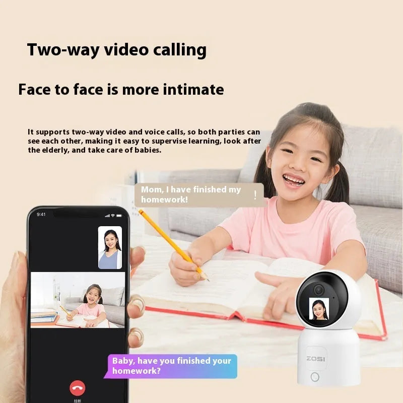 Zhou Shi wireless indoor security camera with built-in screen on a screw-fixed wall bracket