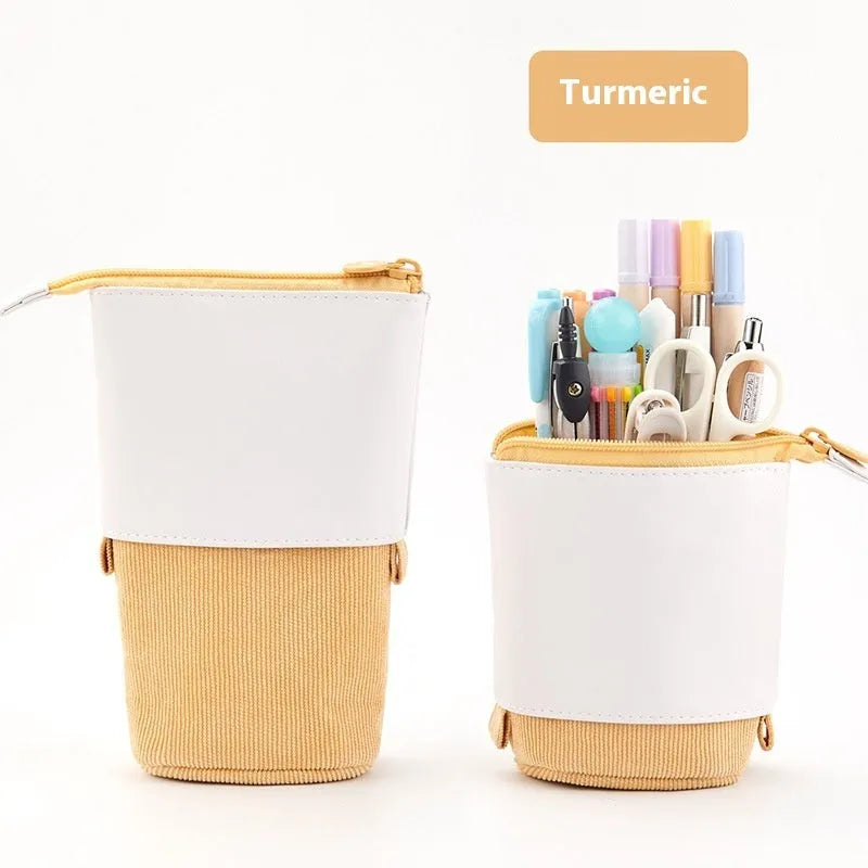 Corduroy drop-down telescopic stationery case in Korean style design