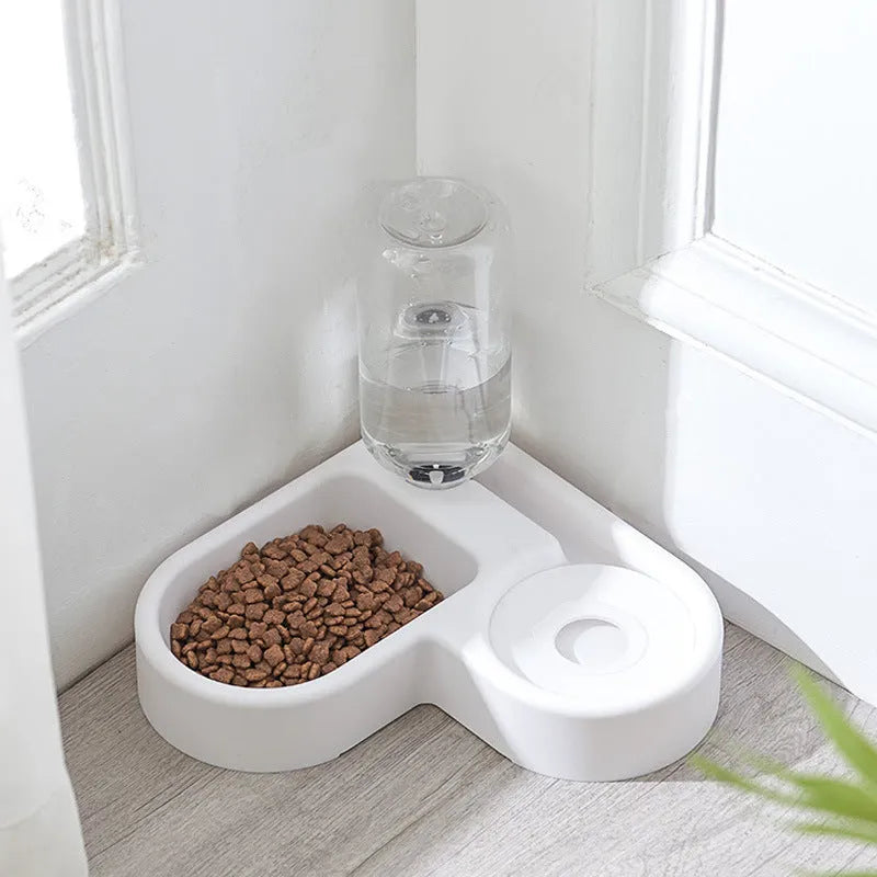 White internal pet water fountain with stainless steel dish for cats and dogs