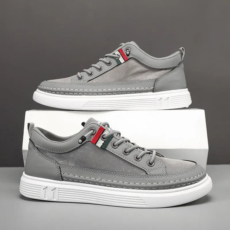Men's high-cut bandage style casual sneaker in grey with a round toe and PVC sole.