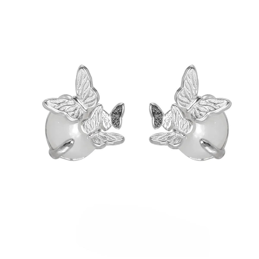 Butterfly ear studs in 925 sterling silver with gold or white gold electroplated finish
