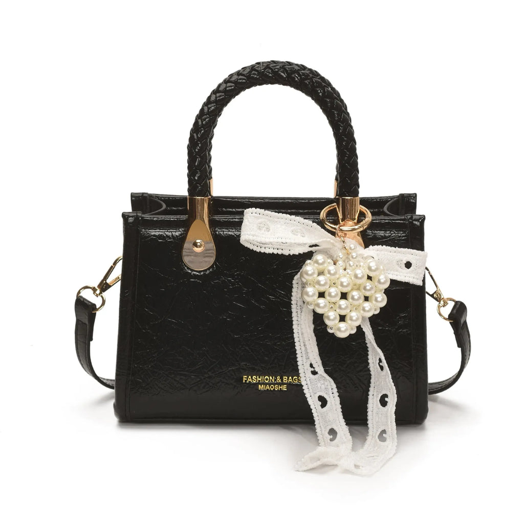 PU crossbody small square bag in horizontal square shape with spliced design
