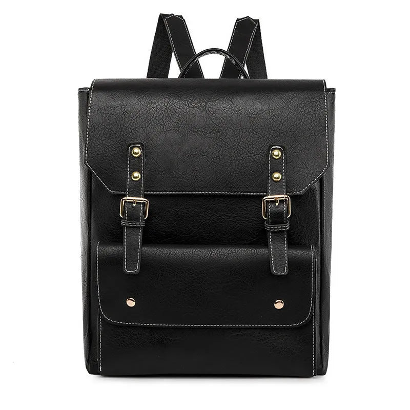 Korean style retro simple backpack in soft PU material, shown in one of four neutral colour options.