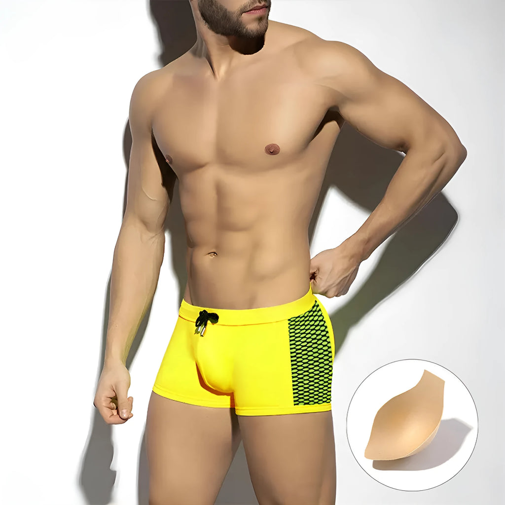 Men's polka dot print swimming boxers with quick-dry nylon fabric in multiple colour options