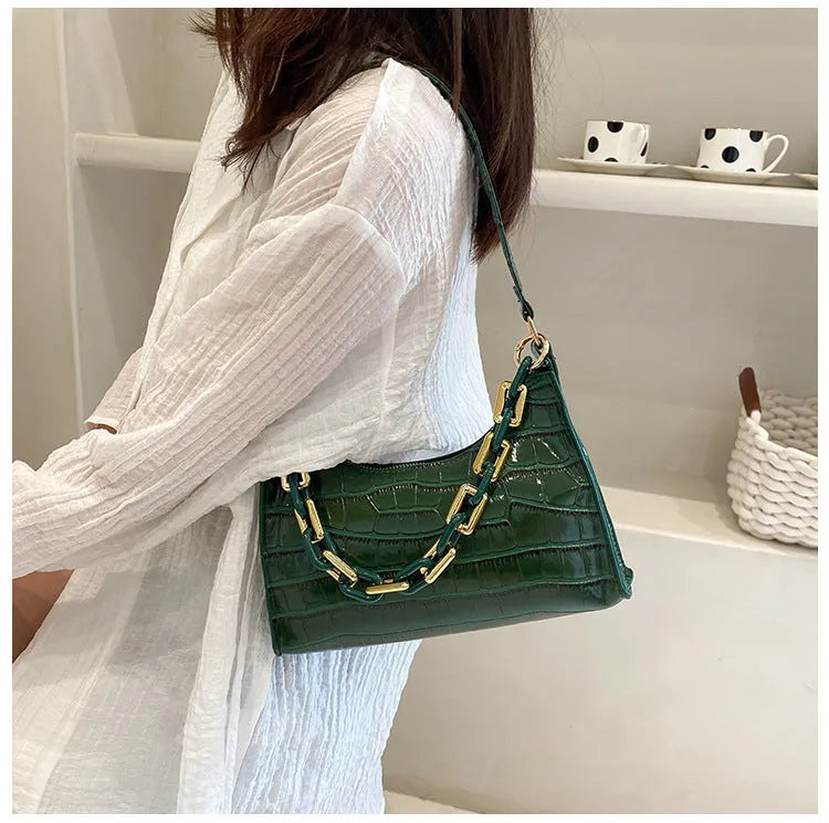 Fashion stone texture shoulder bag with chain in horizontal square shape