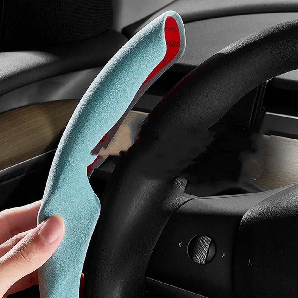 Fur anti-skid suede steering wheel cover for Tesla Model 3 and Model Y, black, two covers