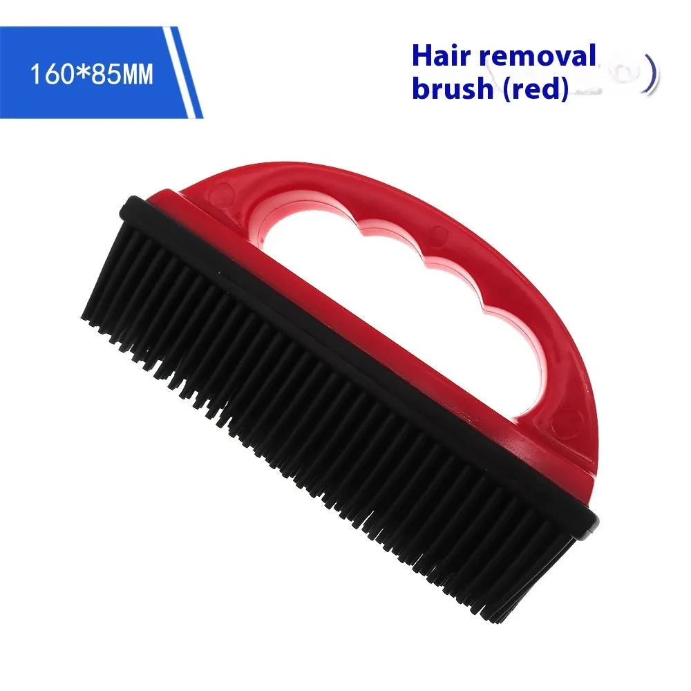 Red pet hair removal brush for bath grooming and carpet cleaning measuring 160mm by 85mm