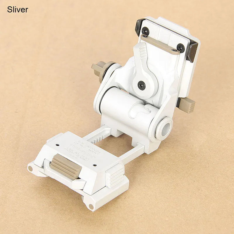 Dark earth coloured metal alloy L4 G24 night vision helmet mount with breakaway base.