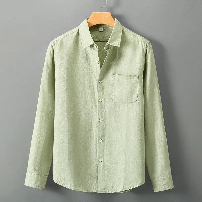 Men's linen long sleeve Chinese style cardigan in loose fit available in multiple colours