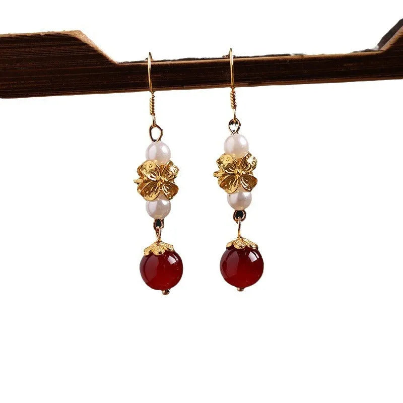Geometric retro alloy earrings with electroplated finish in colour 6#, inspired by National Han Cheongsam style.