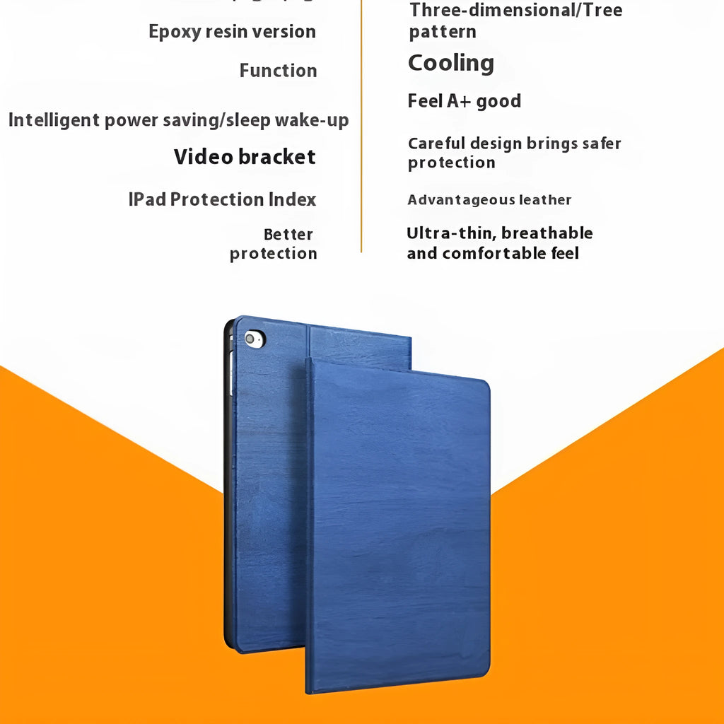 Universal iPad protective cover in sapphire blue or black imitation leather with sleep/wake bracket function