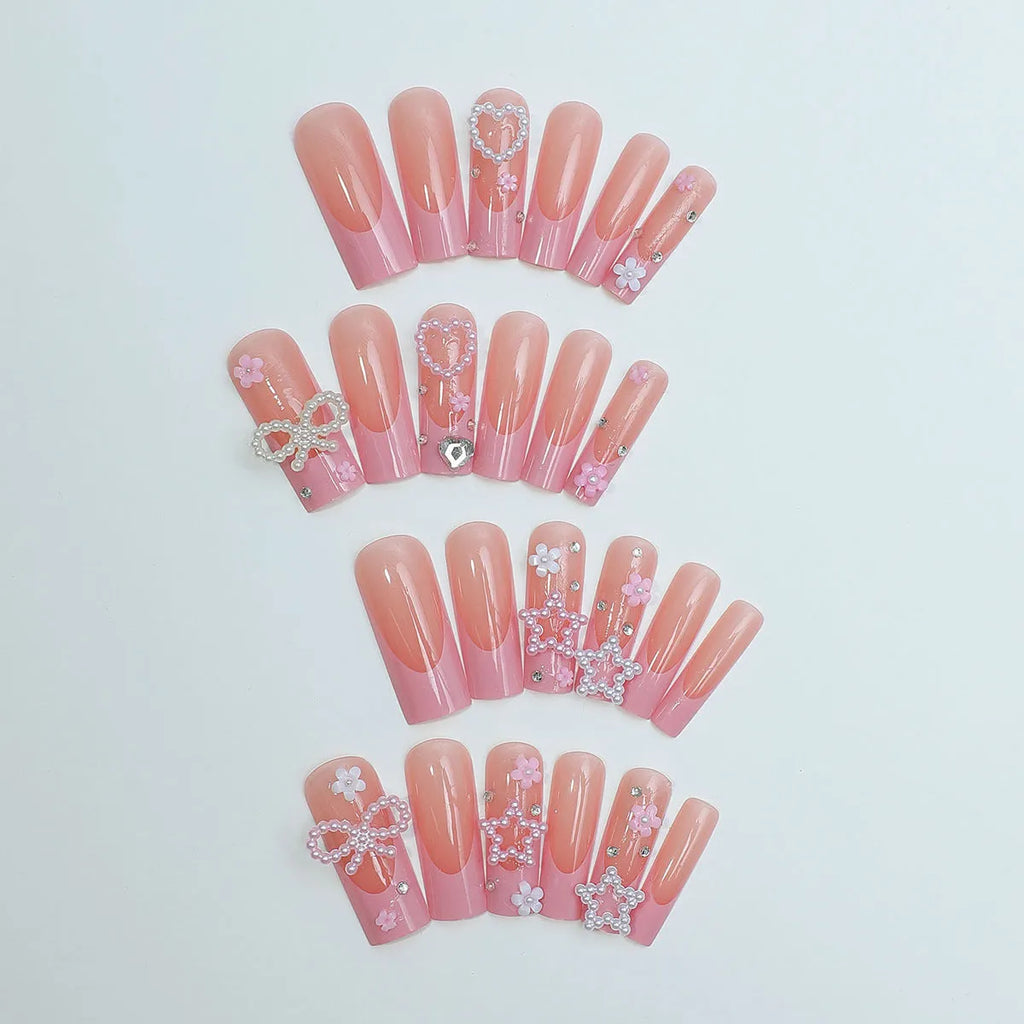 Super long water pipe French spot drill bow wear nails in XB-70-48 colour with love pattern design