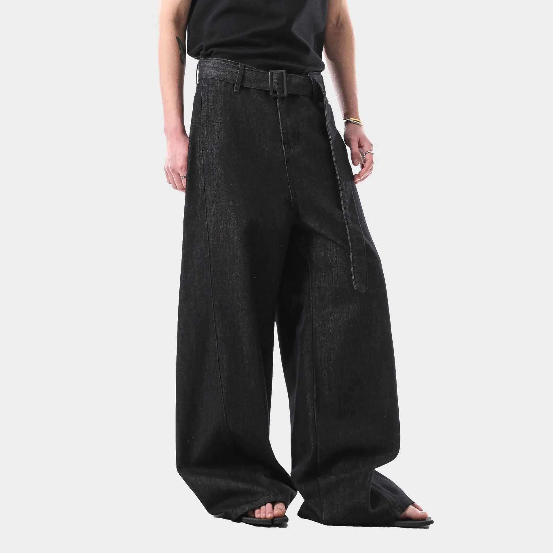 Women's American retro black gold high waist straight jeans with zip fly