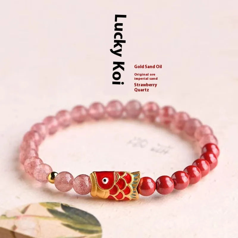 Women's purple cinnabar and strawberry quartz bracelet with dripping oil treatment