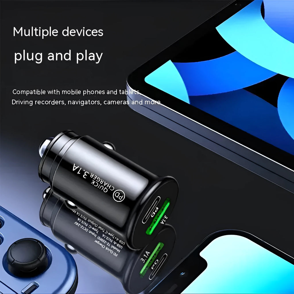 Dual USB port car charger converter for vehicle cigarette lighter sockets in black or white bare metal finish