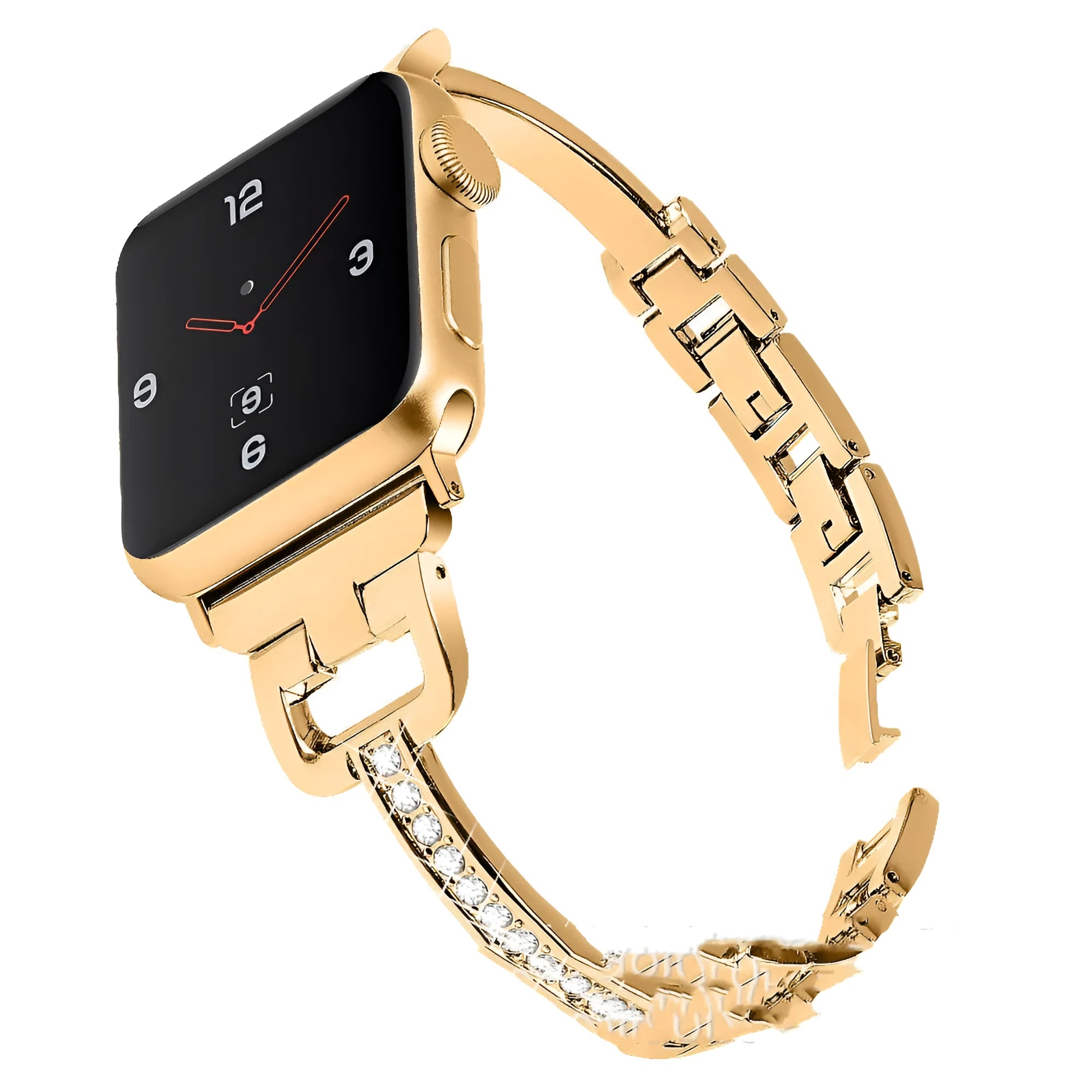 D-shaped metal Apple Watch band with diamond-patterned accents in multiple colour options