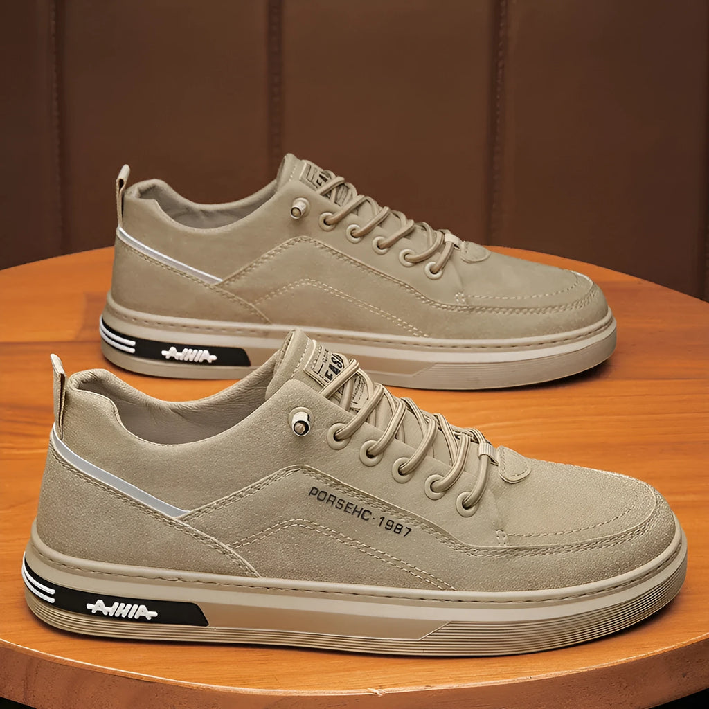 Men's black waterproof casual work shoes with non-slip rubber soles and artificial PU upper