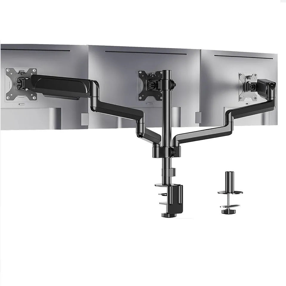 Black aluminium alloy monitor arm with three-arm gas spring for 13-27 inch screens